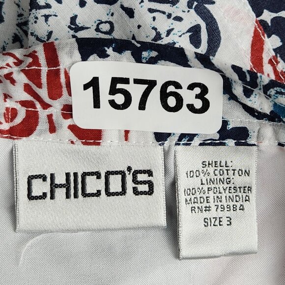 Chicos Skirt Womens 3 Blue White XL A Line Knee Length Flowy Cotton Printed - Picture 9 of 10
